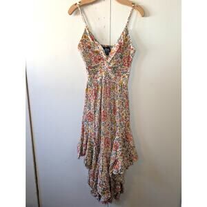 Angie's Floral Printed Front Knot Cream Dress